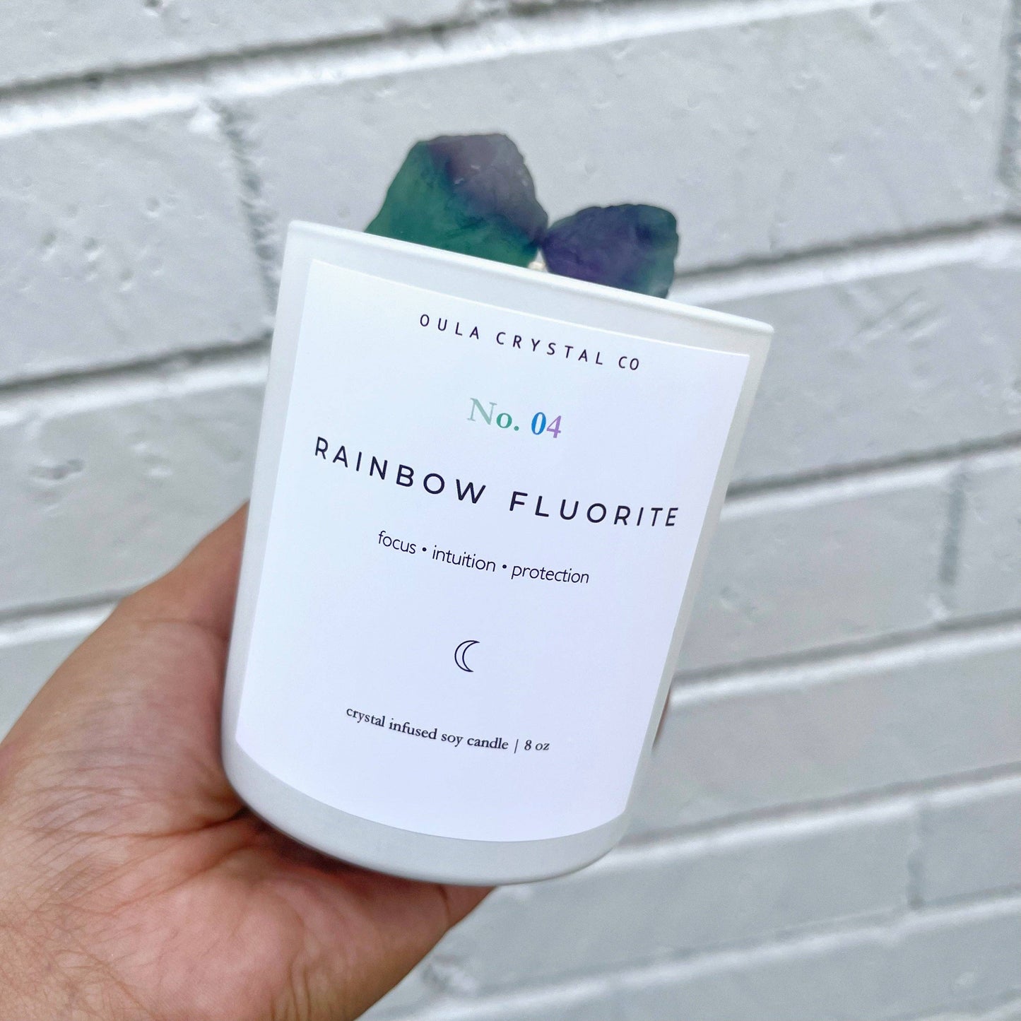 Rainbow Fluorite Candle · Crystal Infused · 8oz · Wholesale