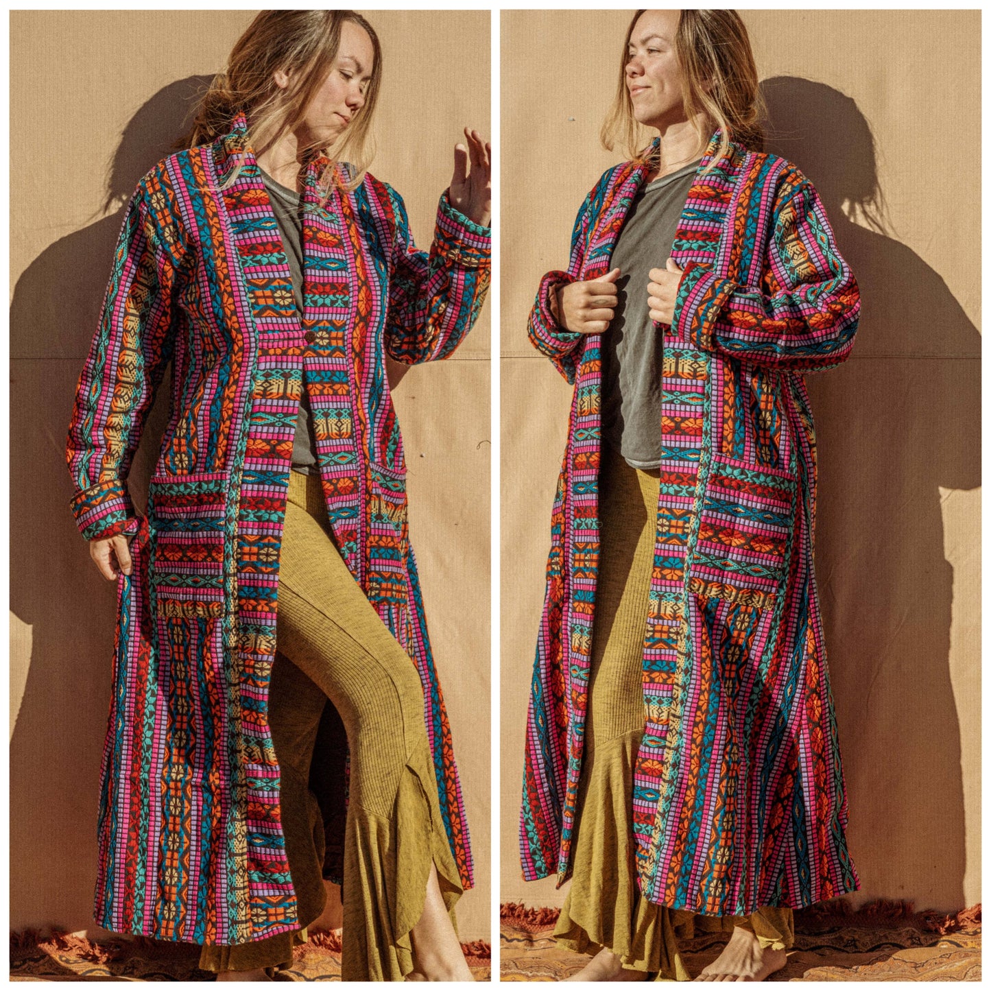 Unisex Long Hippie Boho Jacket Handmade Festival Trench Coat