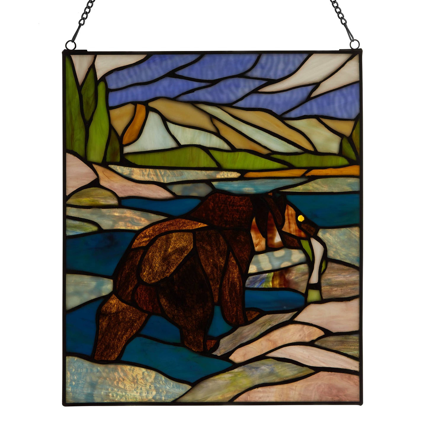 14"H Brown Bear Stained Glass Window Panel