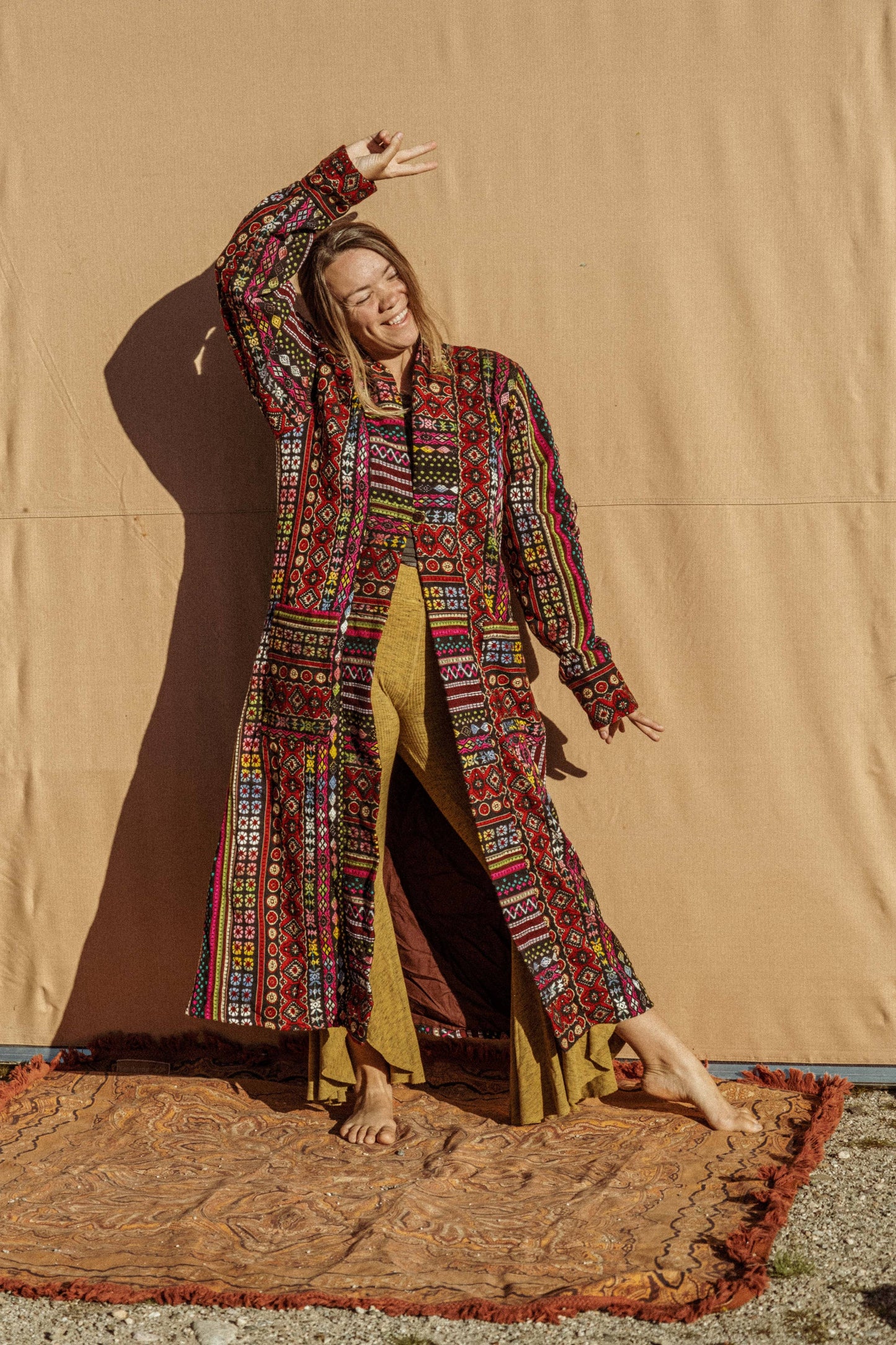 Unisex Long Hippie Boho Jacket Handmade Festival Trench Coat