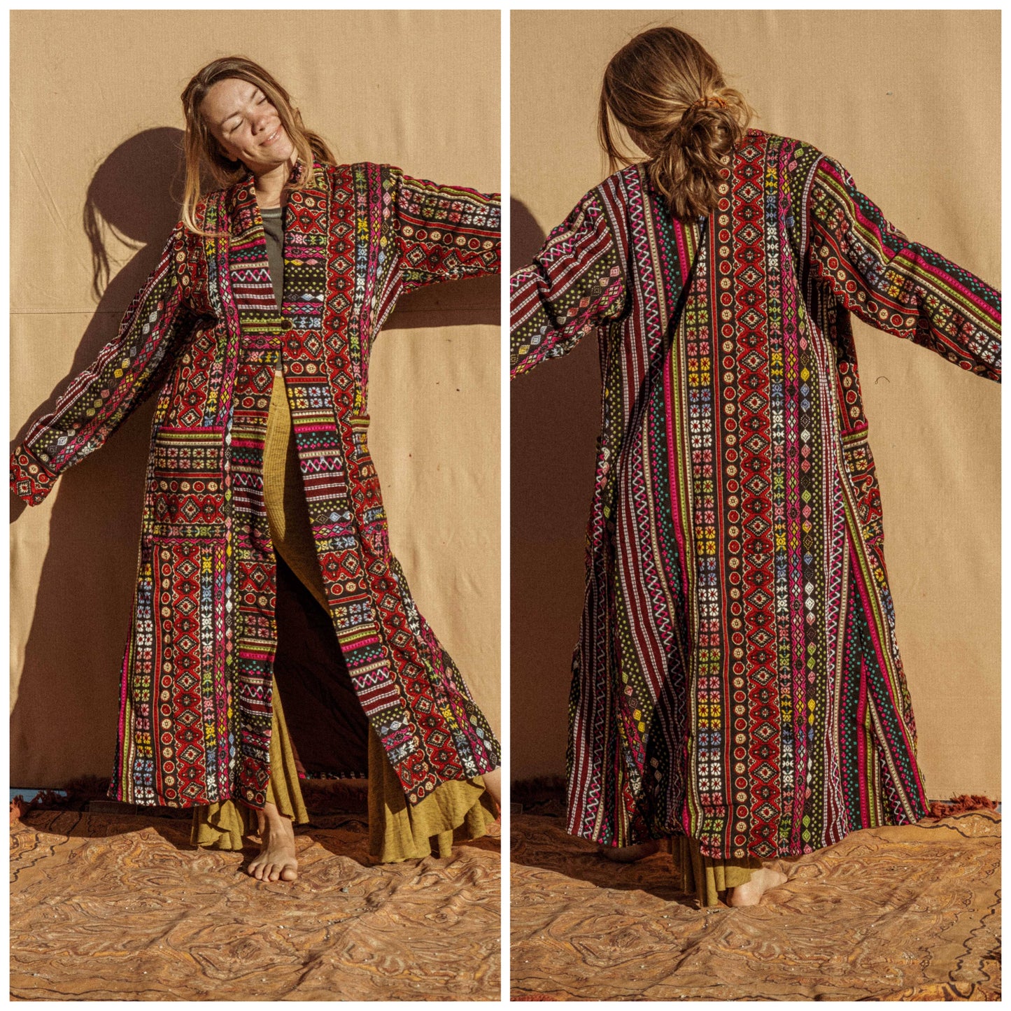 Unisex Long Hippie Boho Jacket Handmade Festival Trench Coat