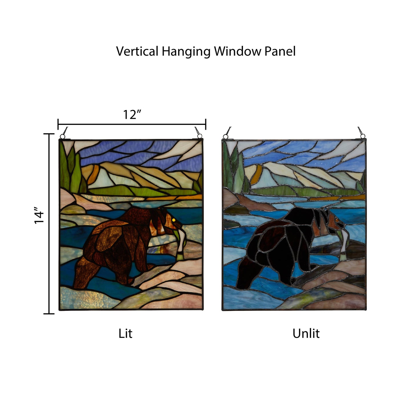 14"H Brown Bear Stained Glass Window Panel