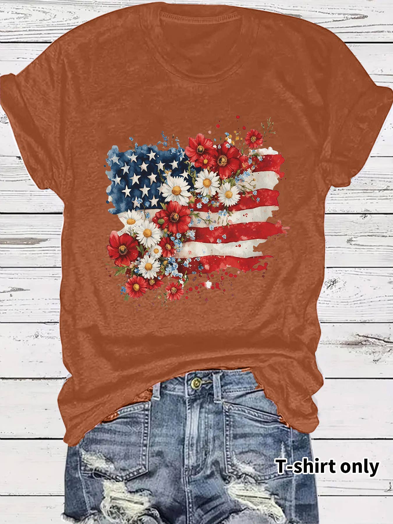 Patriotic Wildflower American Flag Graphic T-Shirt
