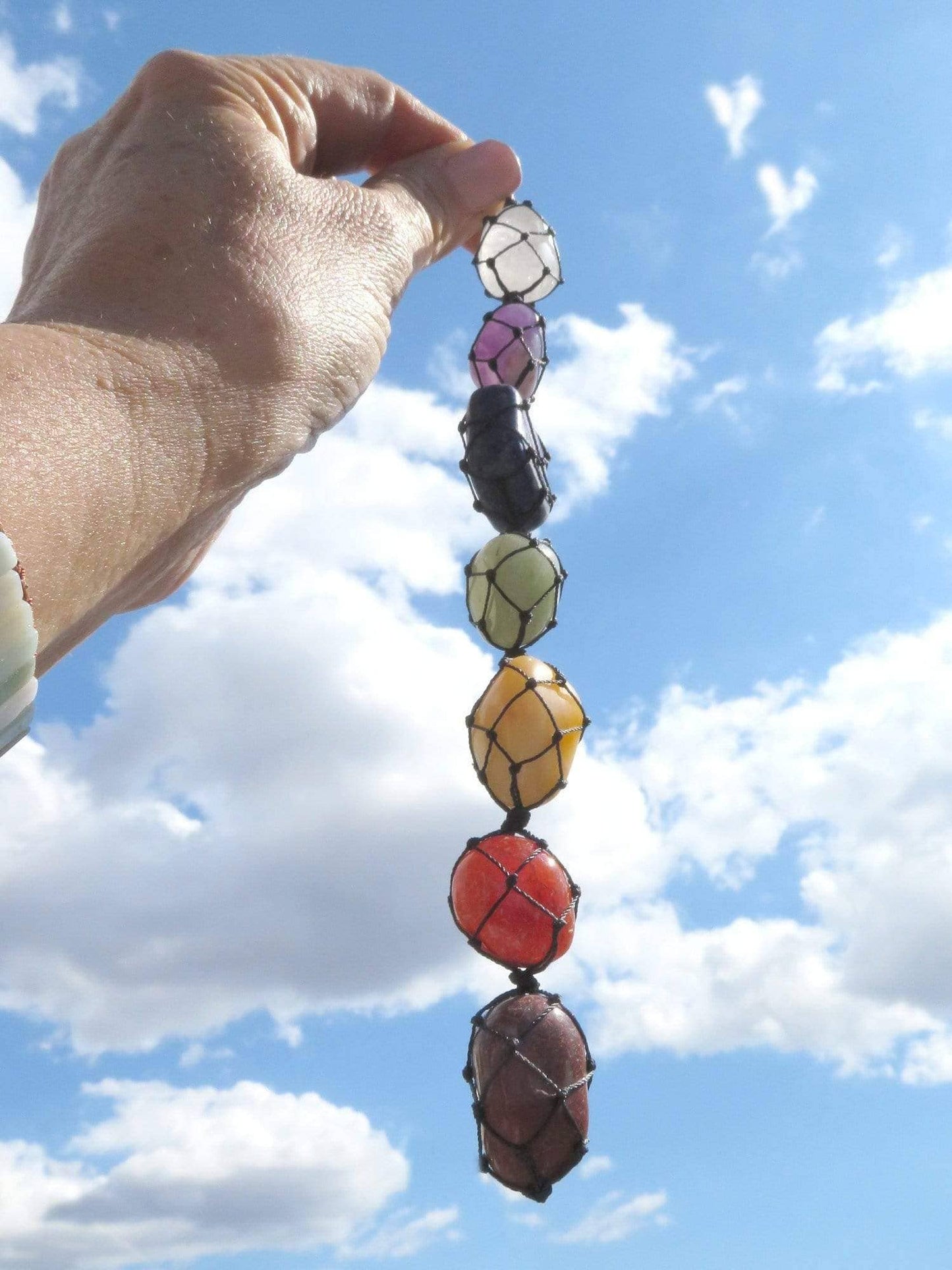 Chakra Stone Wall Hanging in Box - 7 Tumbled Stacked Chakra Stones - Boxed - (RK16-38)