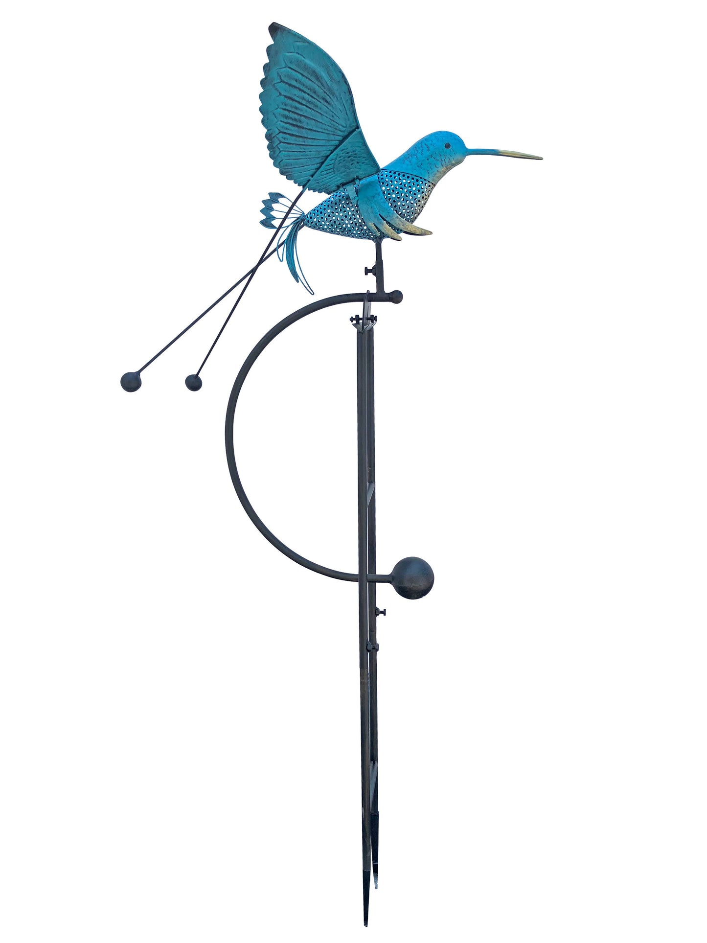 Single Rocking Medium Blue Hummingbird Balancer Stake
