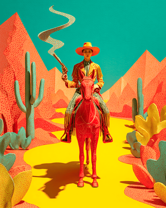 Lowbrow Pistolera American West Art Print - 8"x8" Artwork for 12"x12" Frame