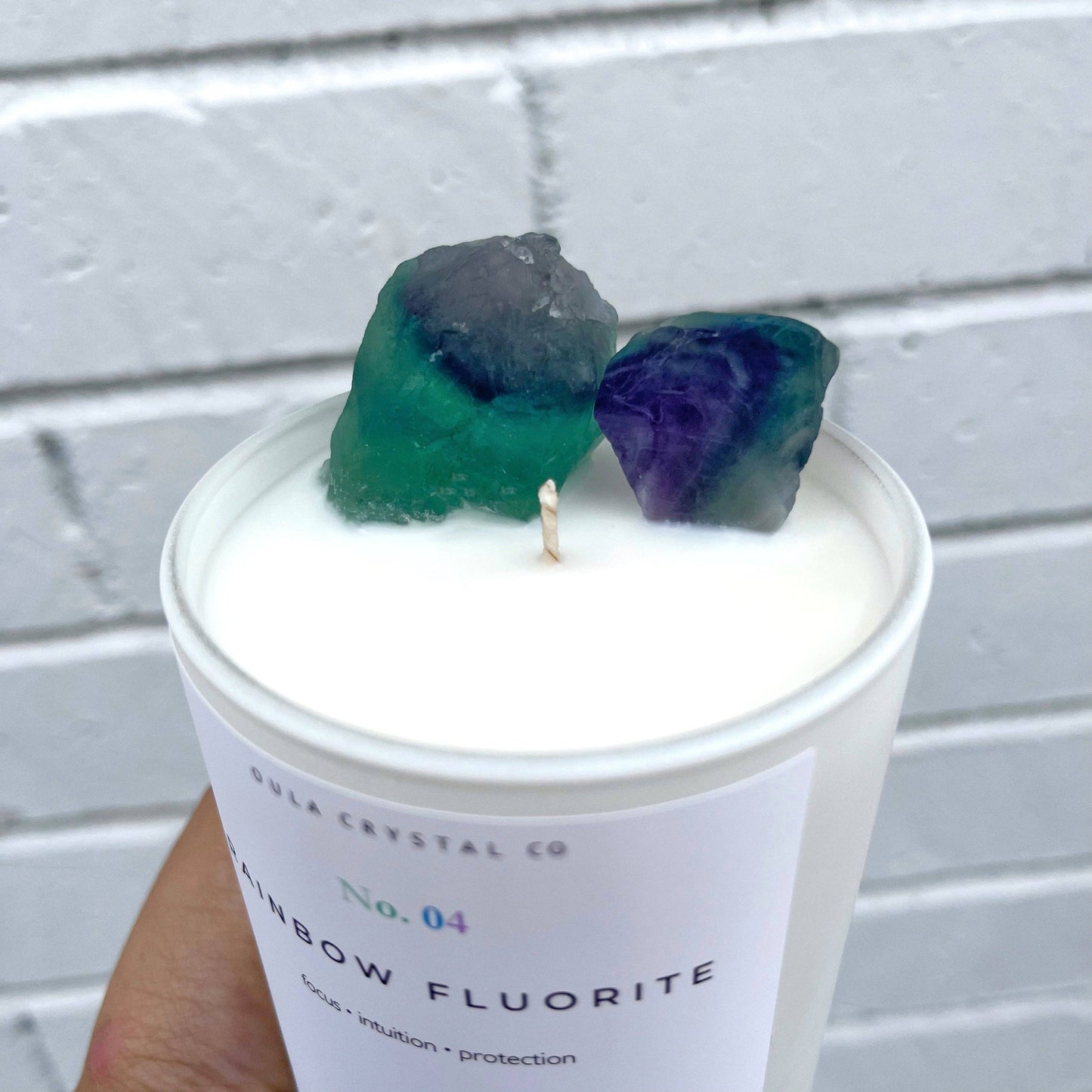 Rainbow Fluorite Candle · Crystal Infused · 8oz · Wholesale