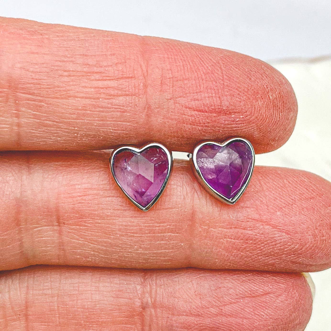 Heart Silver Gemstone Studs