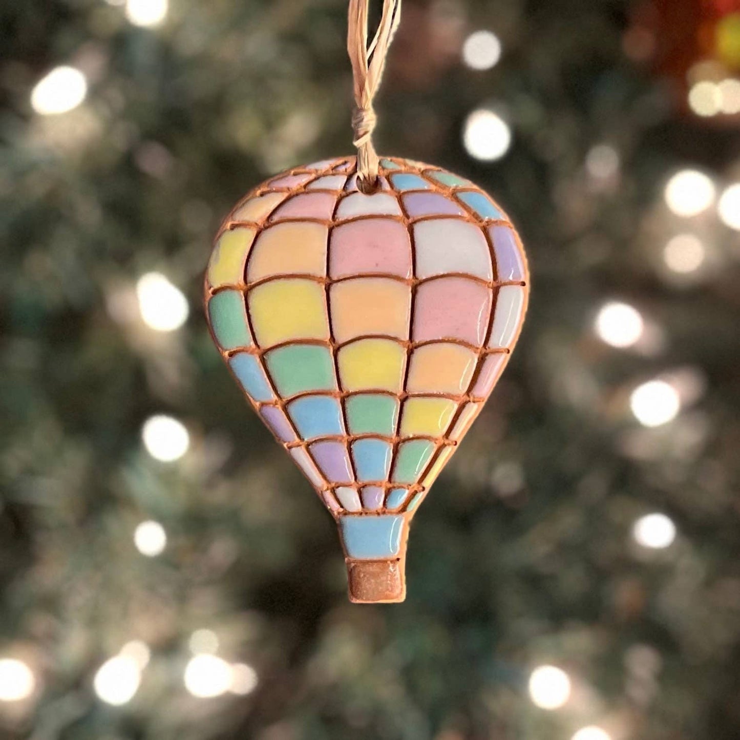 Quilted Rainbow Hot Air Balloon Artisanally Crafted Ornament
