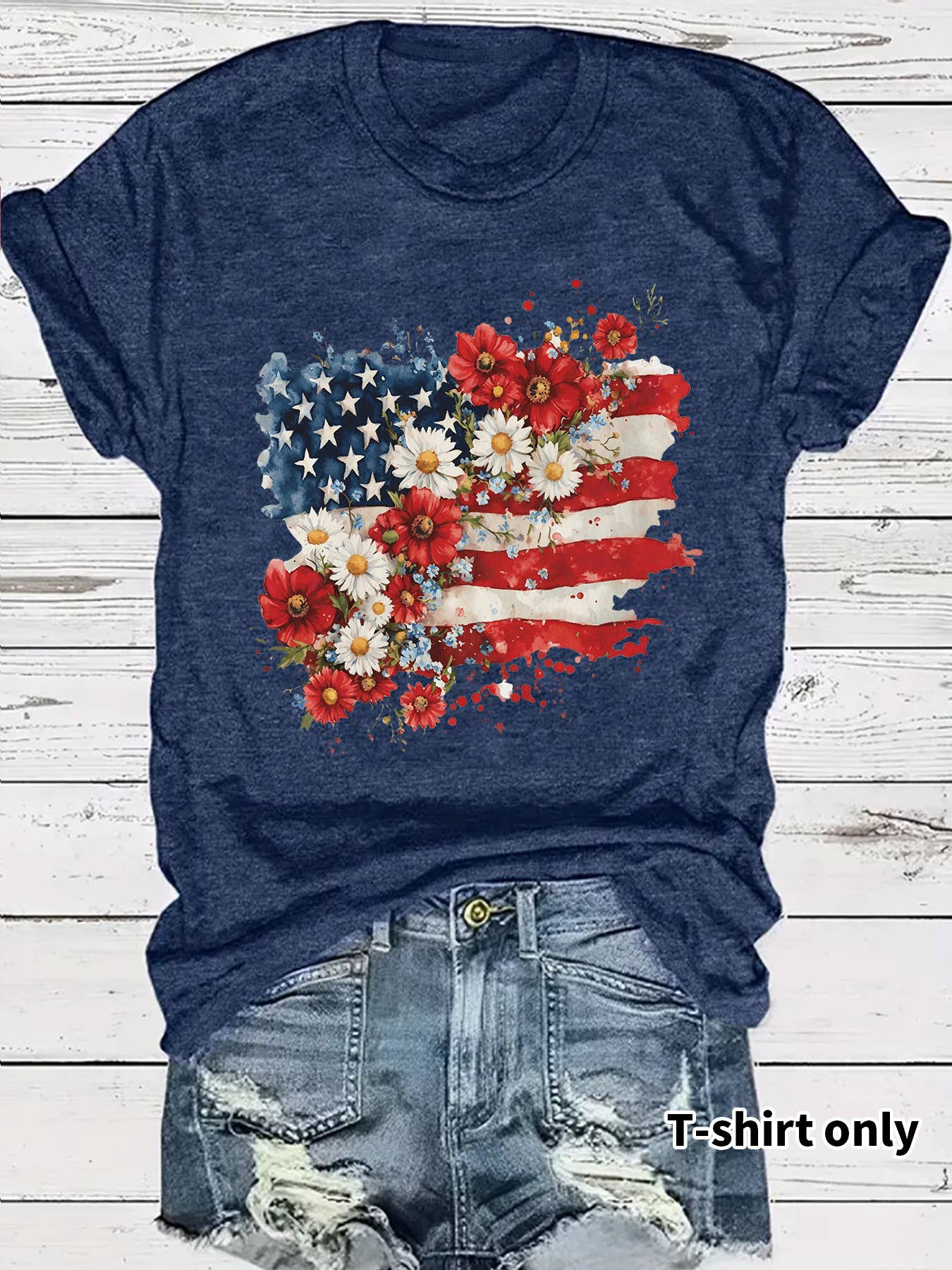 Patriotic Wildflower American Flag Graphic T-Shirt