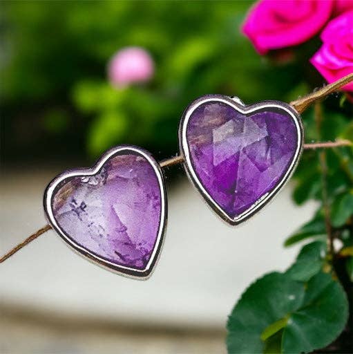 Heart Silver Gemstone Studs