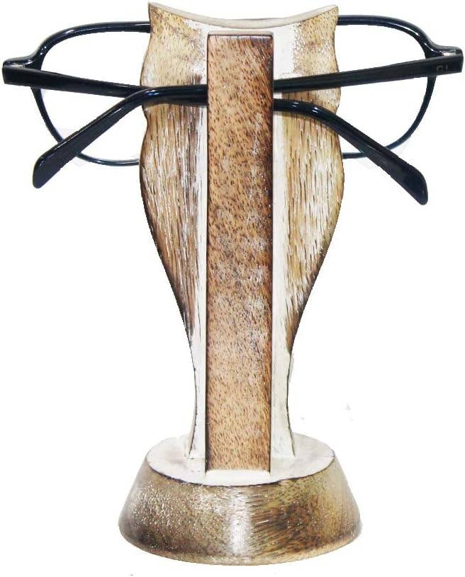 Hand-Carved Owl Eyeglass Holder – Rustic Wood Display Stand
