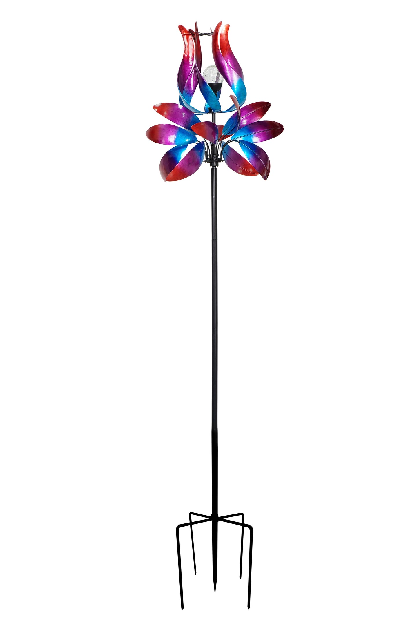 Solar Colorful Metal Wind Spinner Stake-Pink Tulip Petals