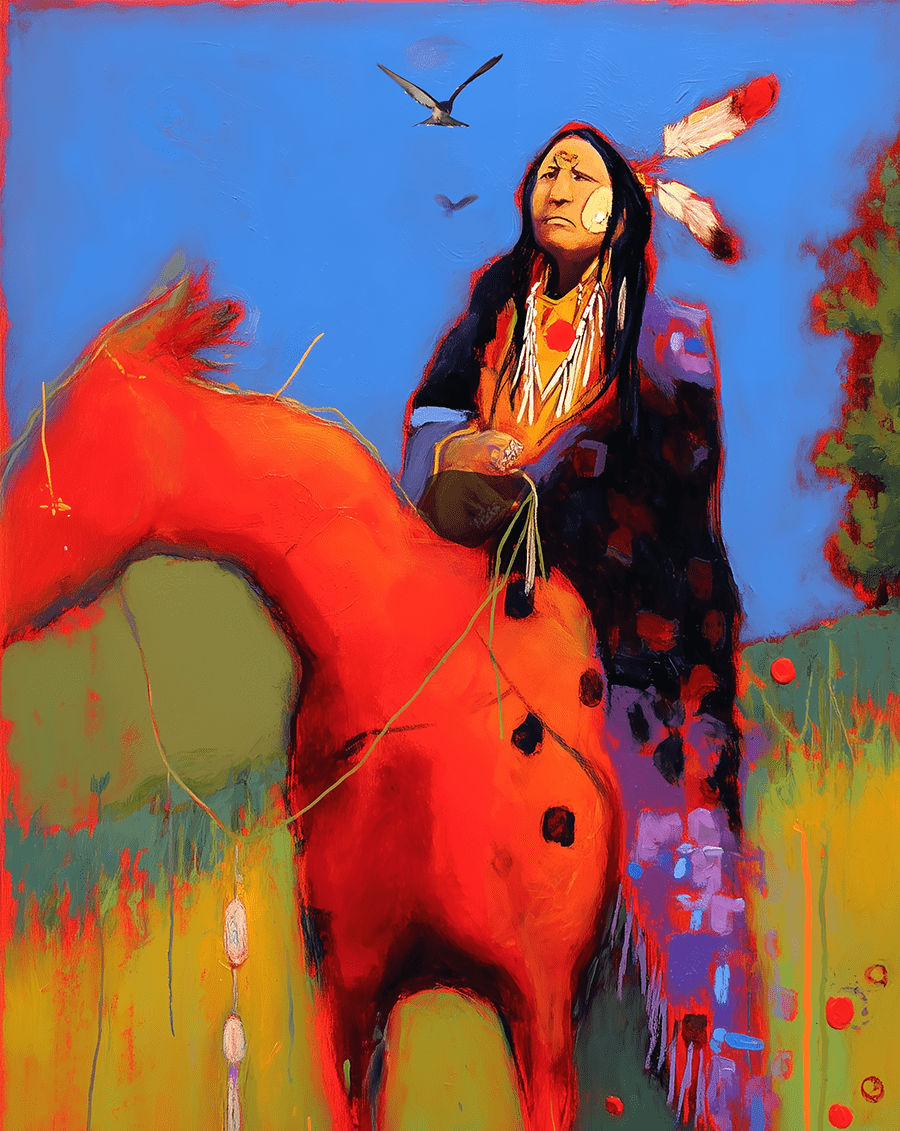 Native American Red Horse 2 - Southwestern Art Prints 8"x10" Artwork for 12"x14" Frame