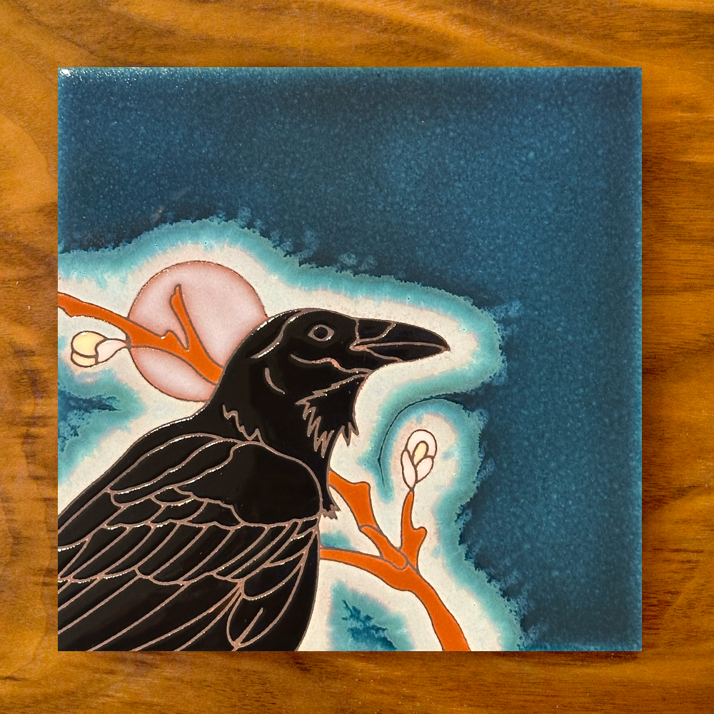 6x6 Raven Hand Glazed Hand Glazed Art Tile Trivet