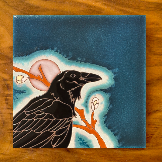 6x6 Raven Hand Glazed Hand Glazed Art Tile Trivet