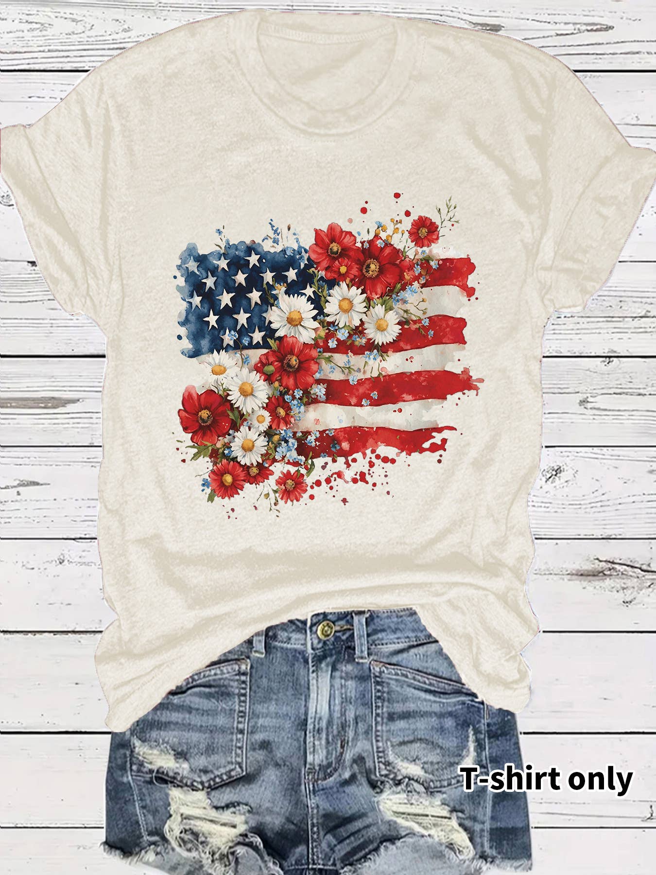 Patriotic Wildflower American Flag Graphic T-Shirt
