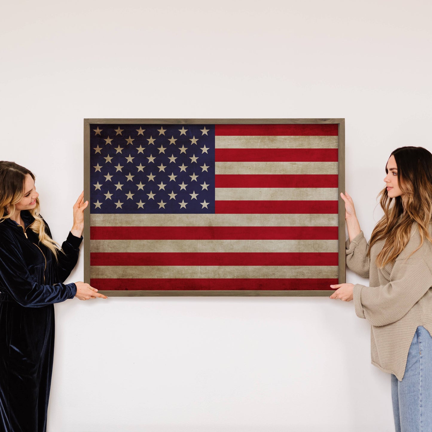 American Flag Vintage - Patriotic Canvas Art - Wood Framed