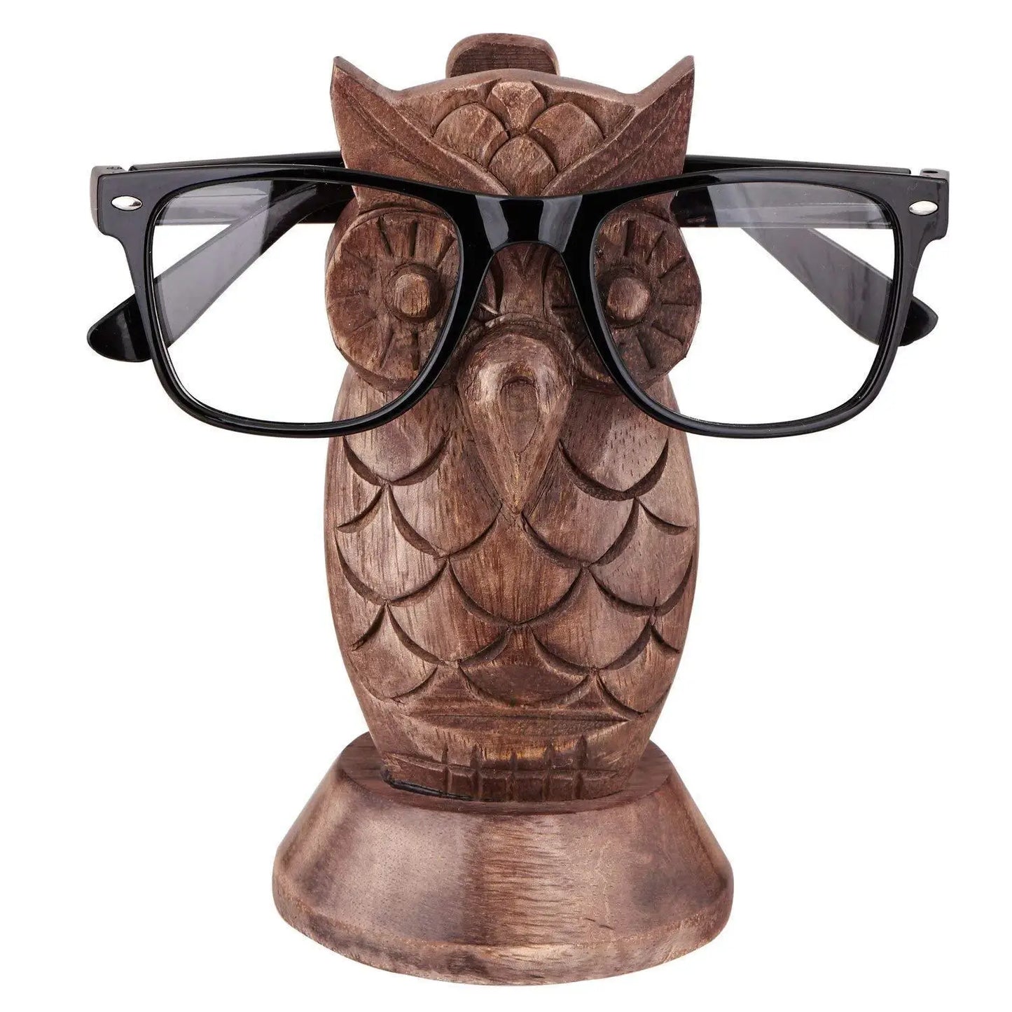 Handcarved Owl Eyeglass Holder – Rustic Wood Glasses Stand
