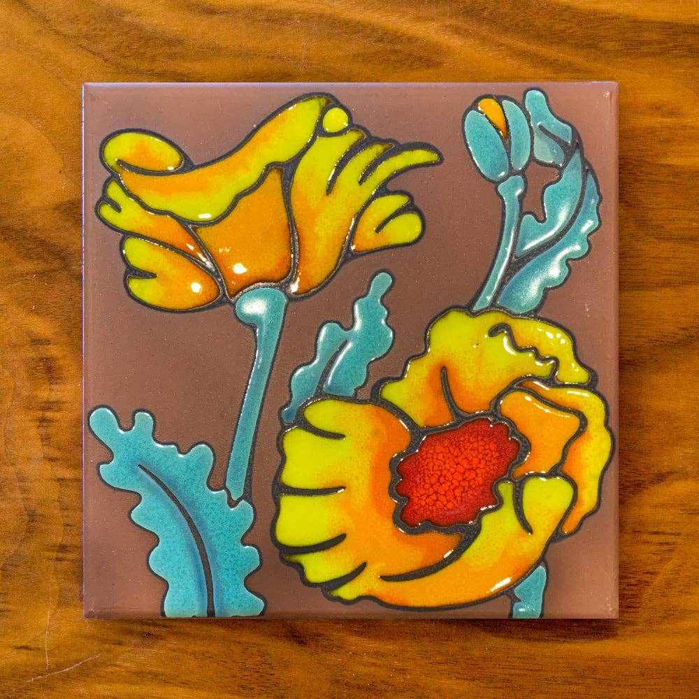 Desert Poppy Bloom Tile Art Trivet