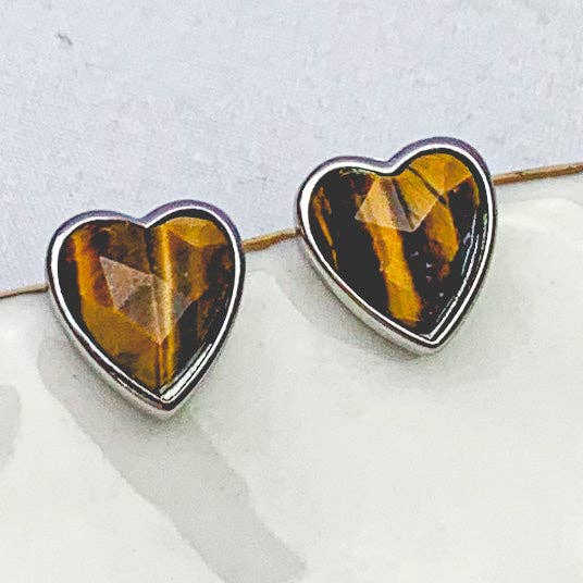 Heart Silver Gemstone Studs