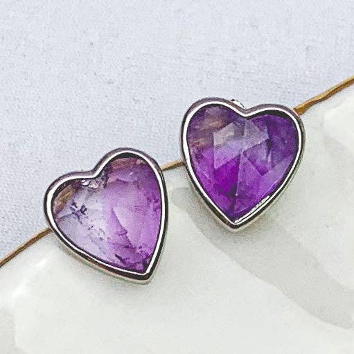 Heart Silver Gemstone Studs