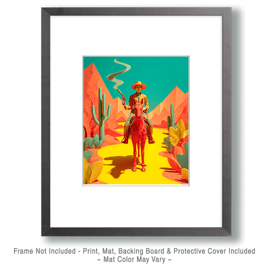 Lowbrow Pistolera American West Art Print - 8"x8" Artwork for 12"x12" Frame