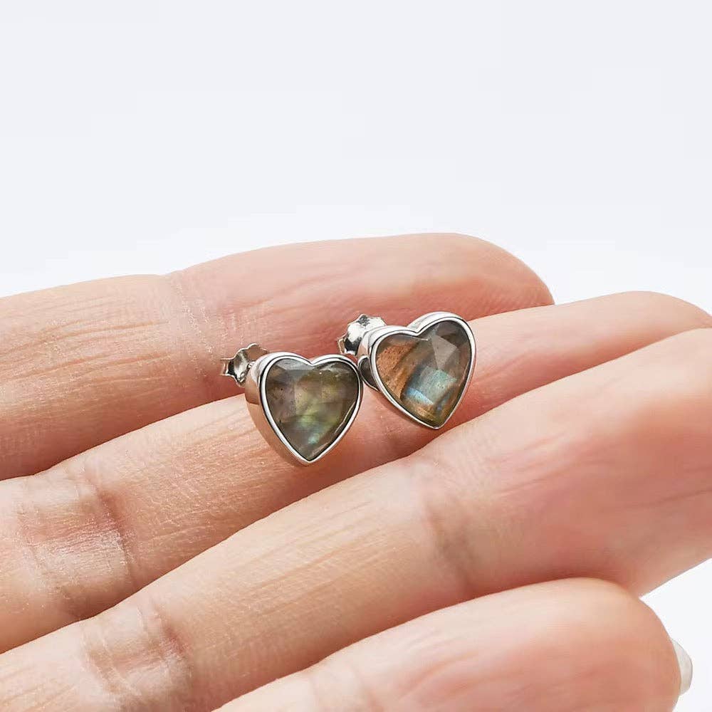 Heart Silver Gemstone Studs