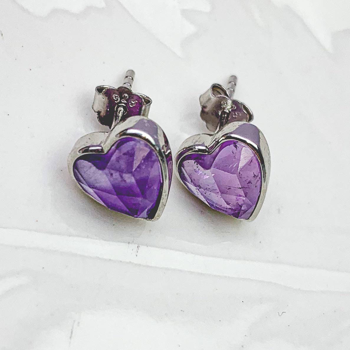 Heart Silver Gemstone Studs