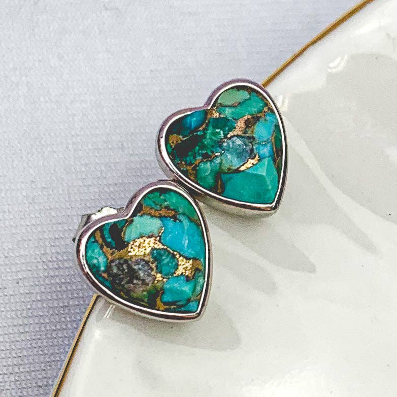 Heart Silver Gemstone Studs