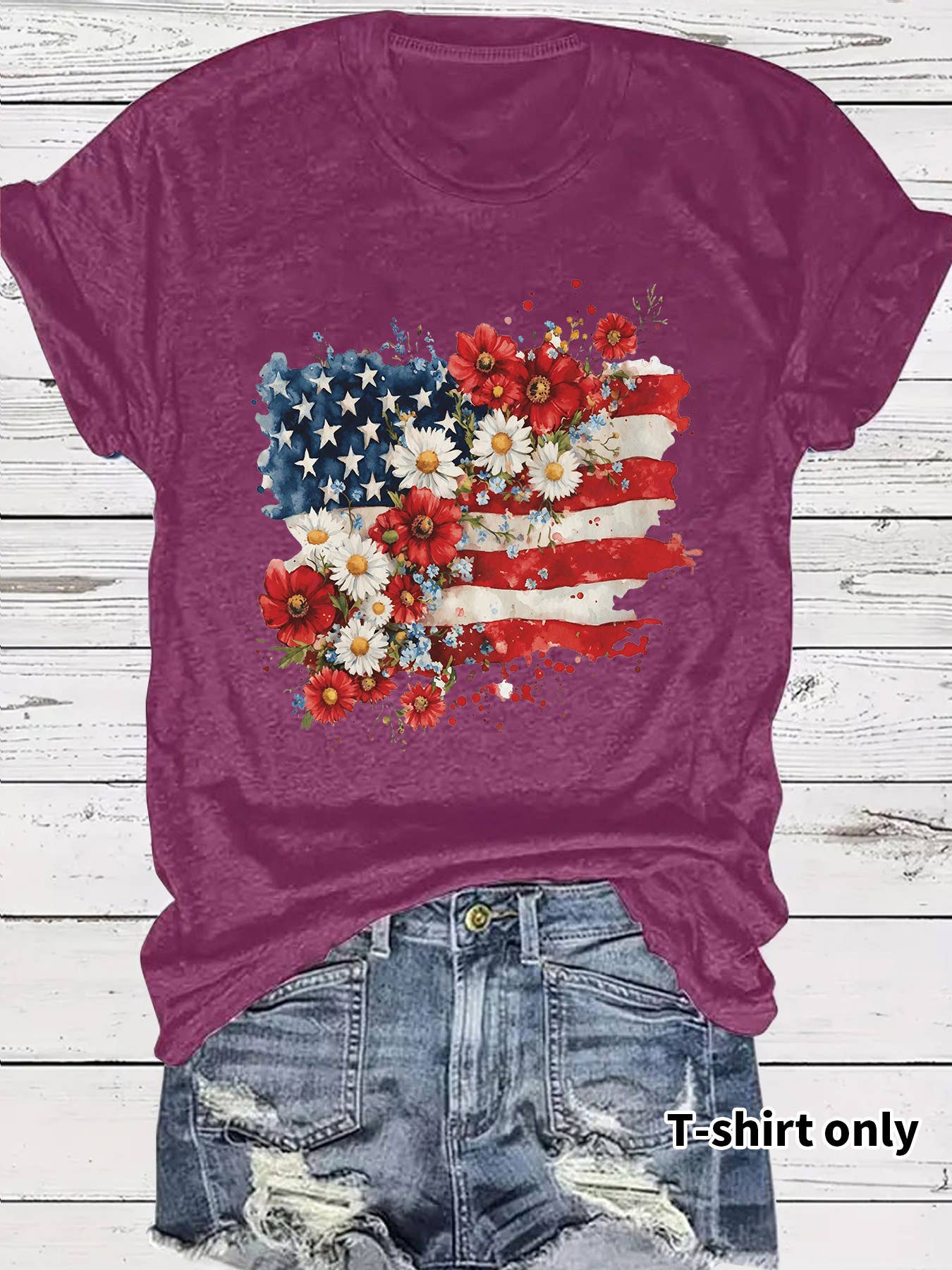 Patriotic Wildflower American Flag Graphic T-Shirt