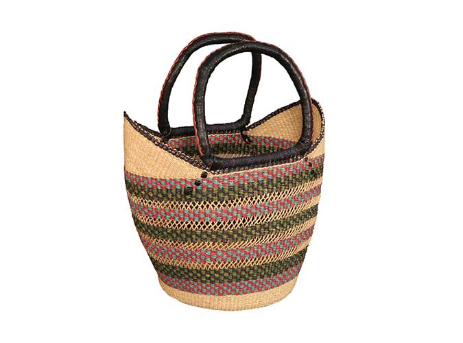 African Bolga Baskets : Shopping Tote w/ Flexible Rim(G-143)