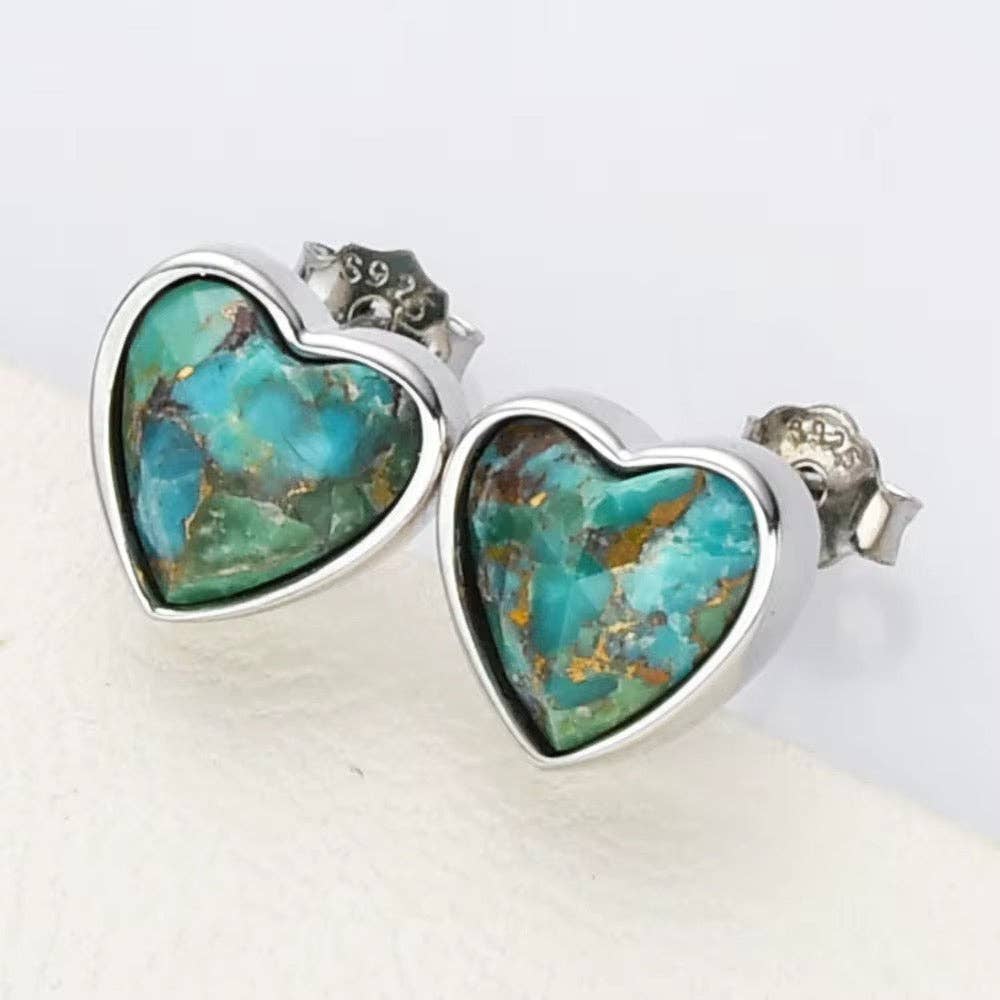 Heart Silver Gemstone Studs