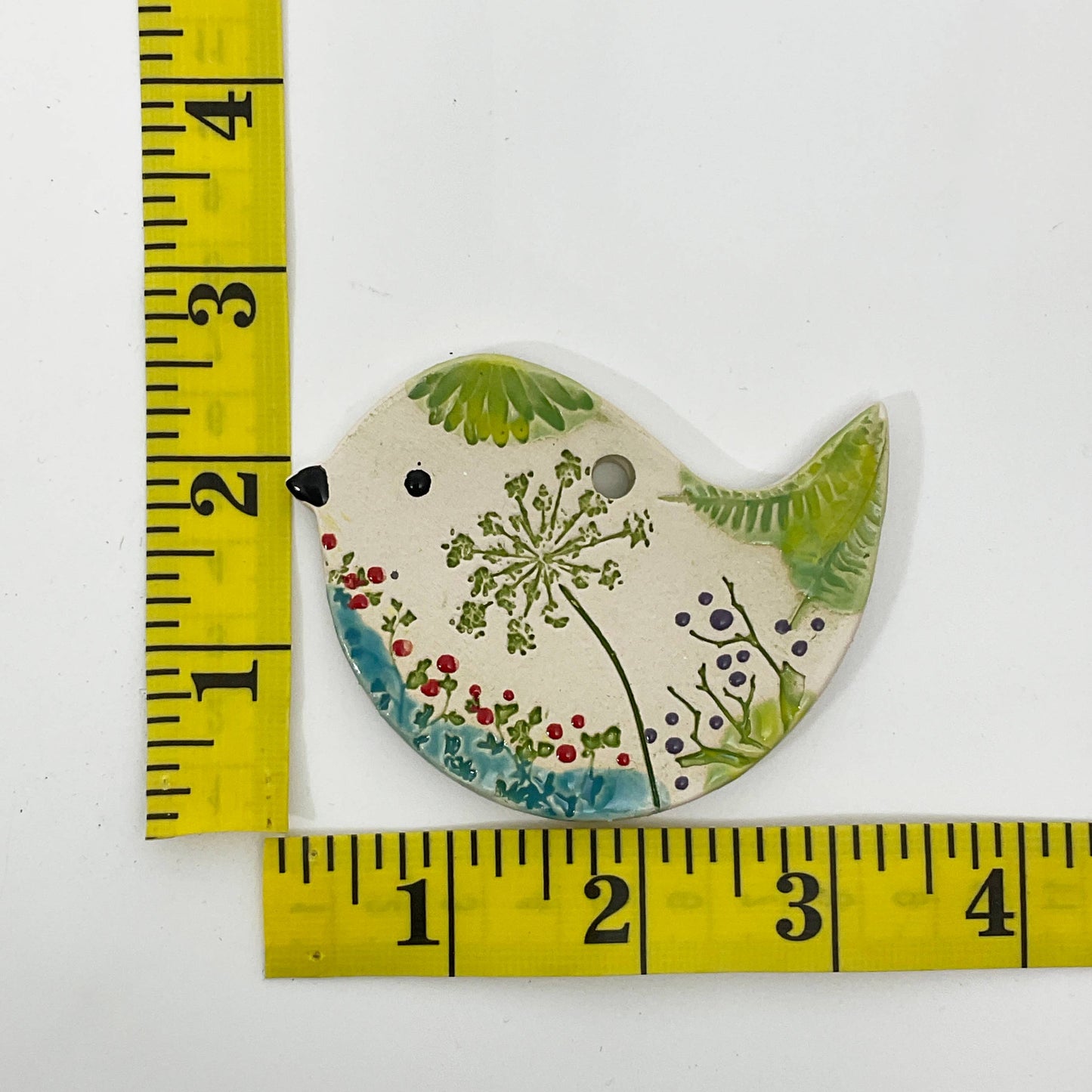 Pottery Ornament - Bird (Pressed Flowers)