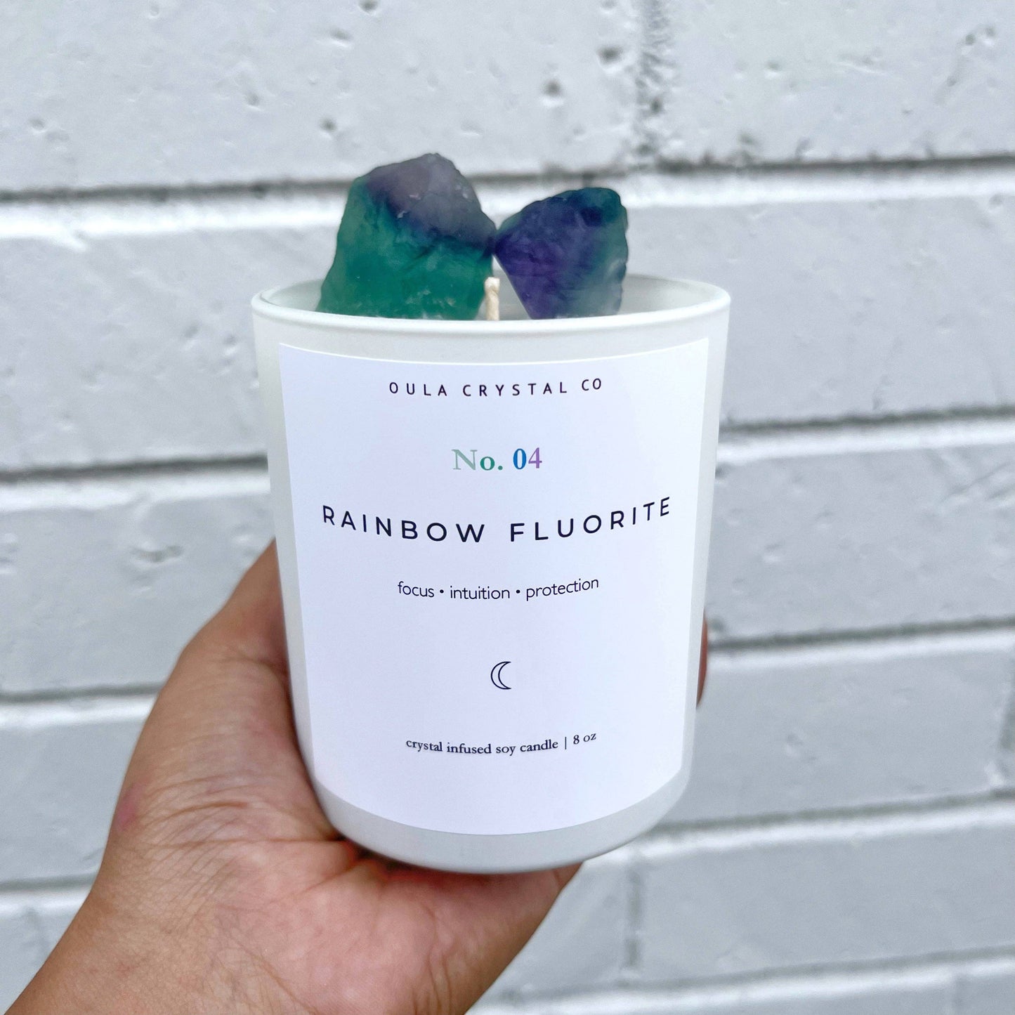 Rainbow Fluorite Candle · Crystal Infused · 8oz · Wholesale