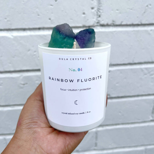 Rainbow Fluorite Candle · Crystal Infused · 8oz · Wholesale