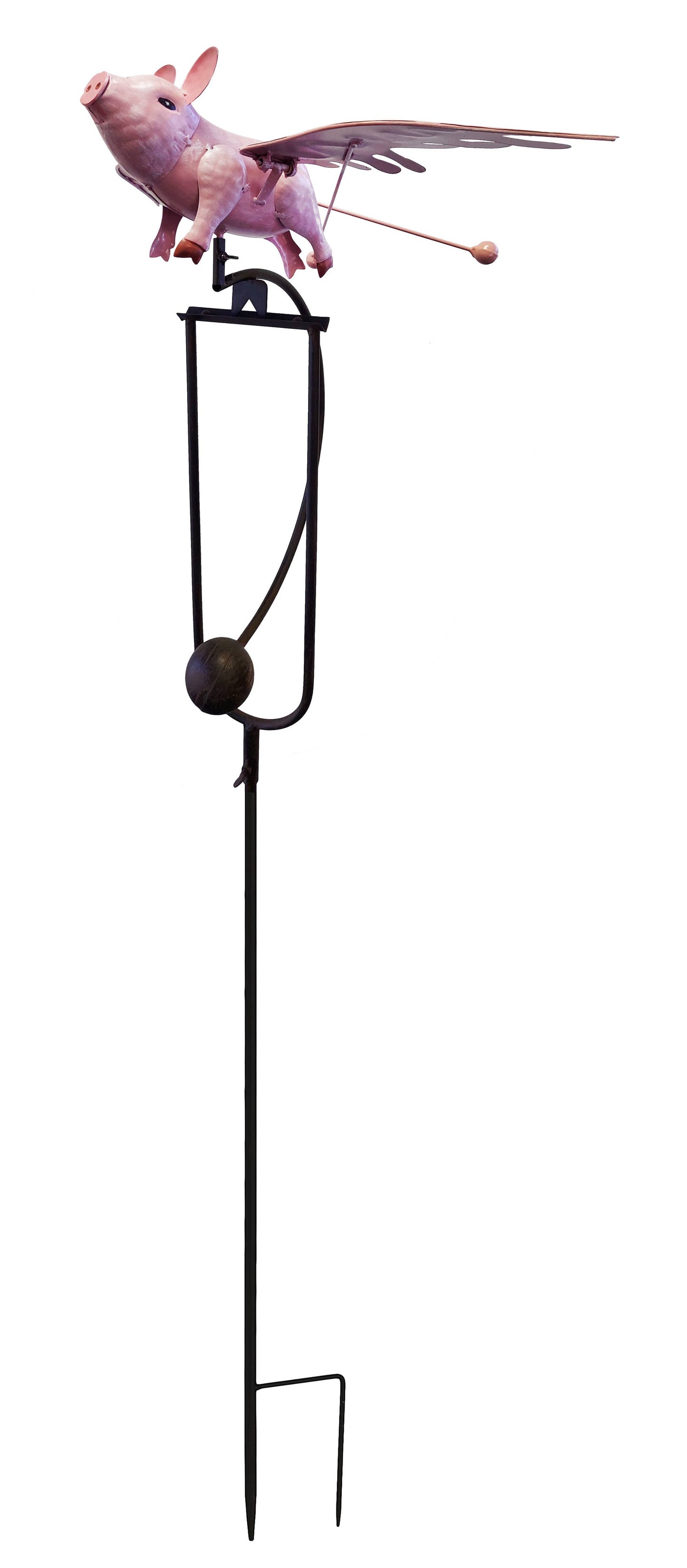 Single Metal Rustic Rocking Flying Pig Stake