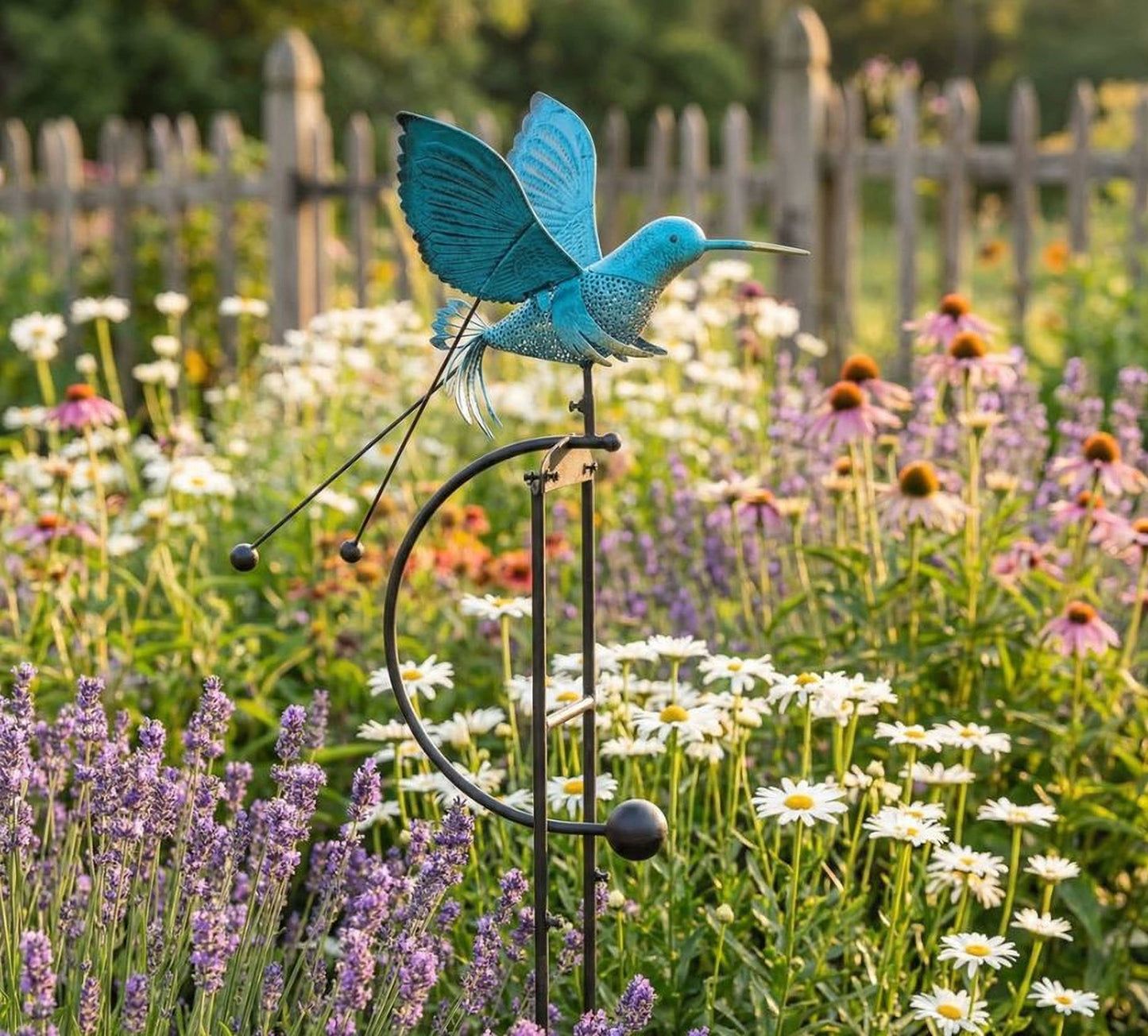 Single Rocking Medium Blue Hummingbird Balancer Stake
