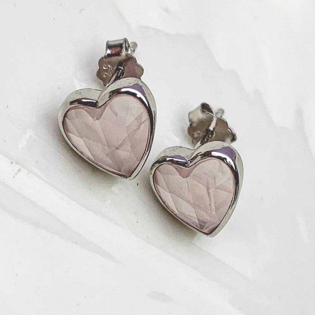 Heart Silver Gemstone Studs