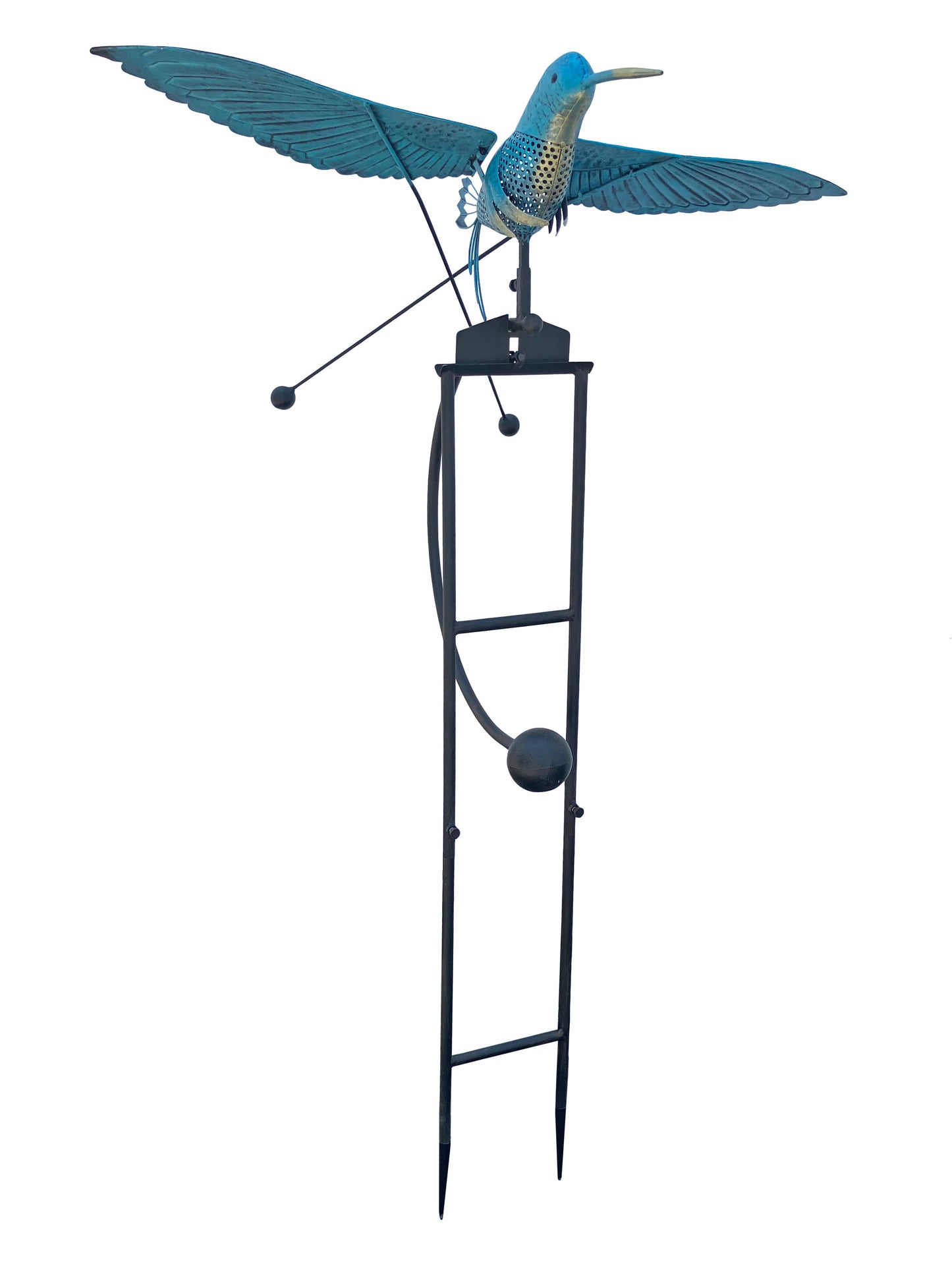 Single Rocking Medium Blue Hummingbird Balancer Stake