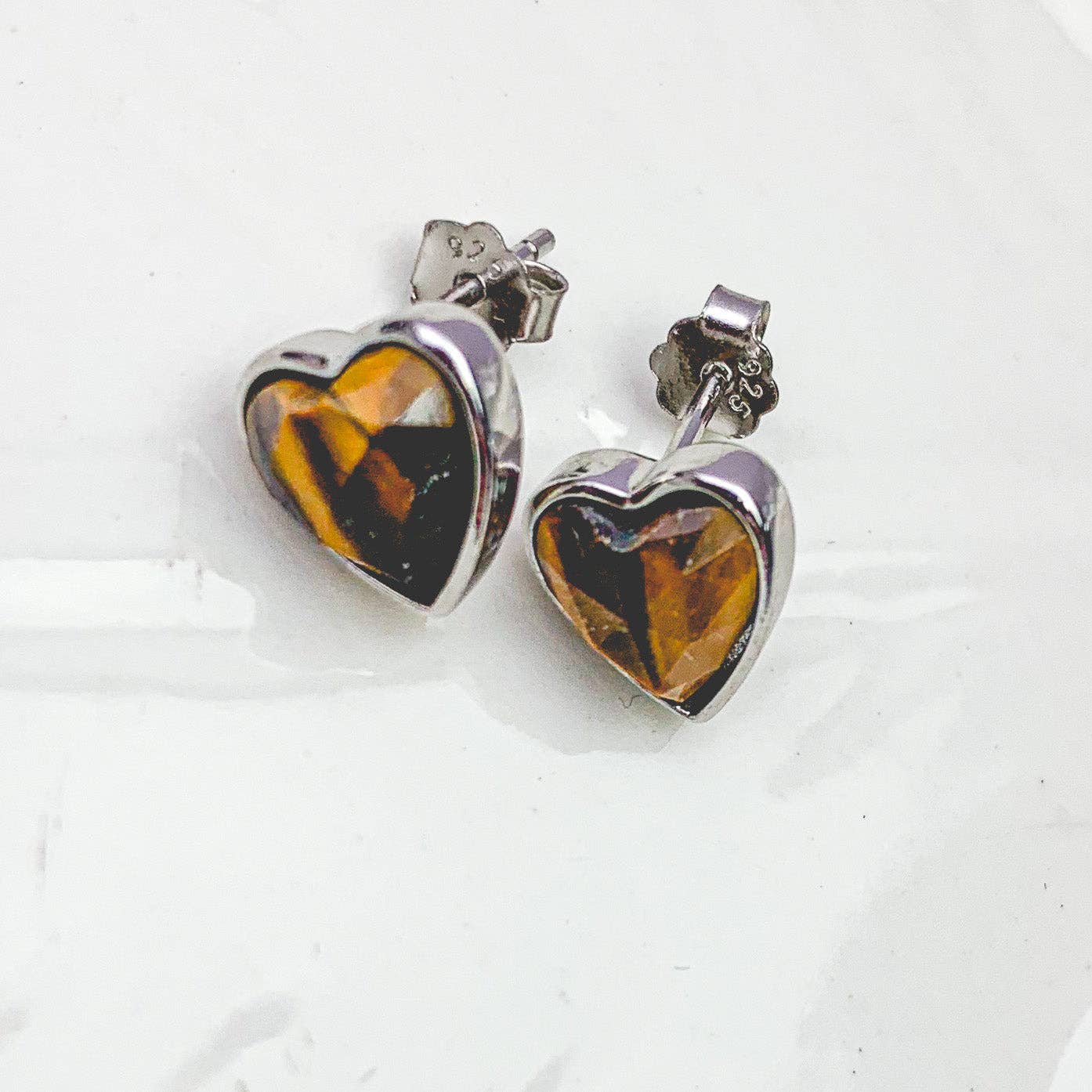Heart Silver Gemstone Studs