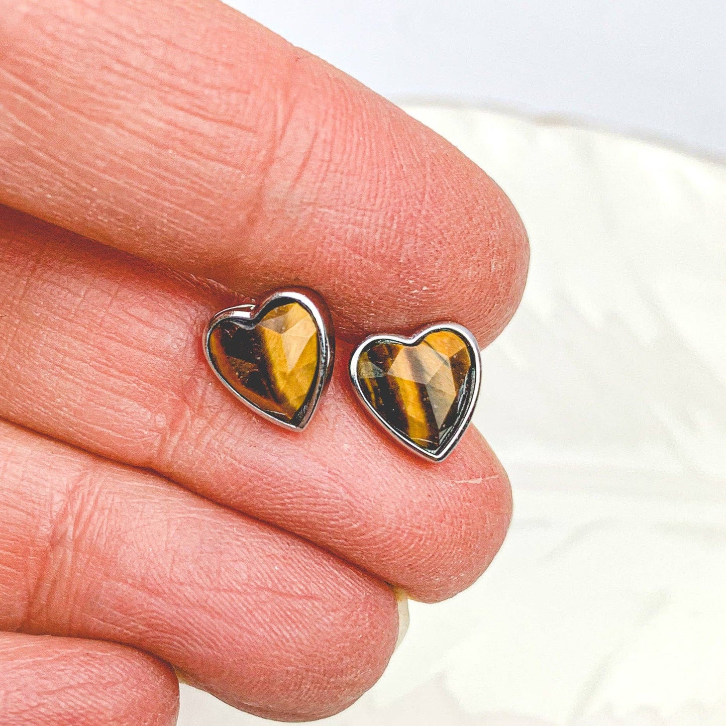Heart Silver Gemstone Studs