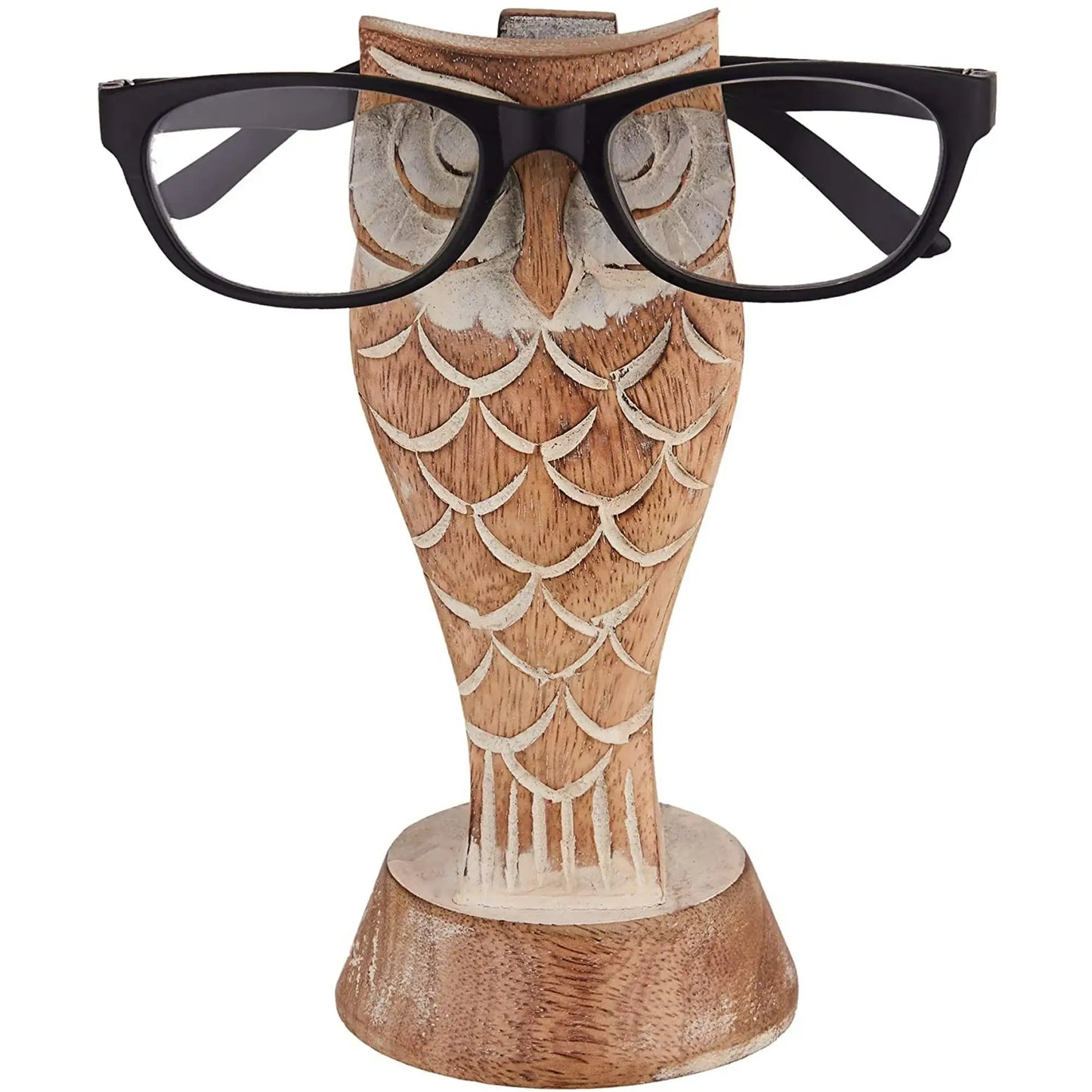 Hand-Carved Owl Eyeglass Holder – Rustic Wood Display Stand