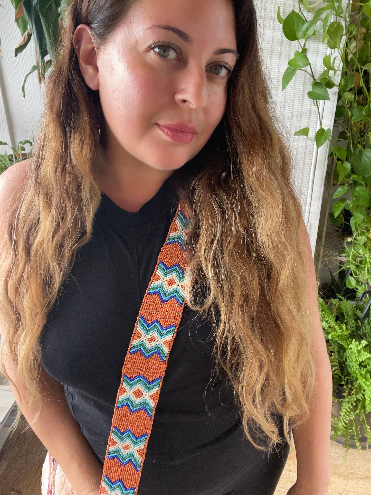 Hand beaded New Mexico Crossbody Purse Strap