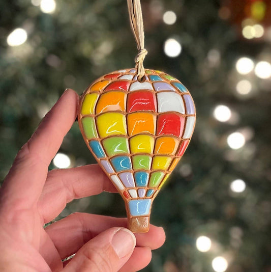 Quilted Rainbow Hot Air Balloon Artisanally Crafted Ornament