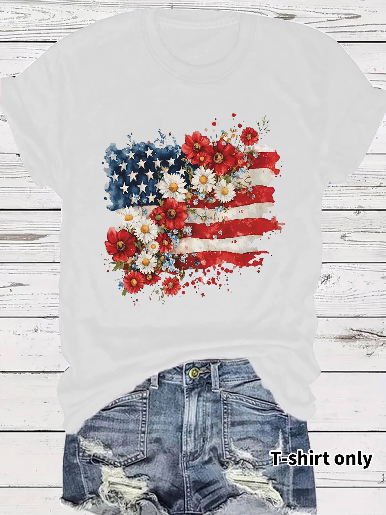 Patriotic Wildflower American Flag Graphic T-Shirt