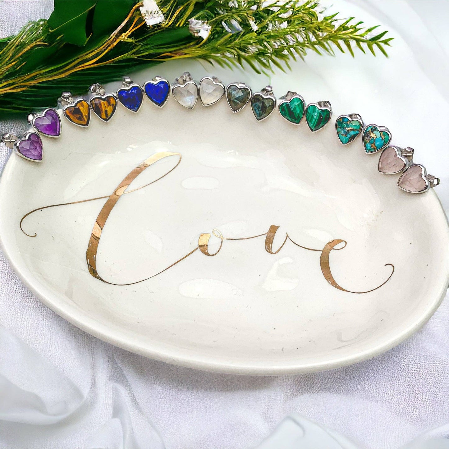 Heart Silver Gemstone Studs