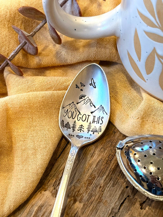 Stamped spoon, you got this, nature,
Encouragement