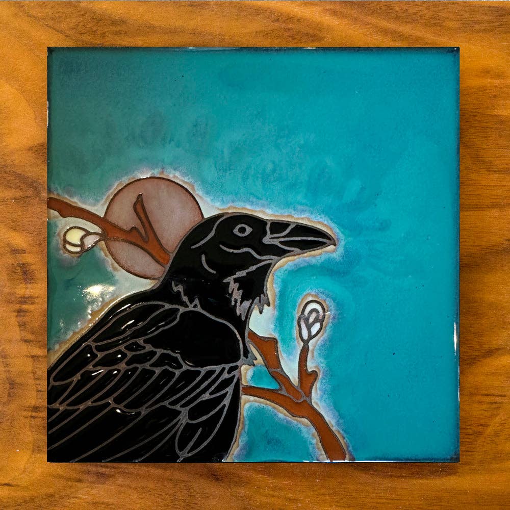 6x6 Raven Hand Glazed Hand Glazed Art Tile Trivet