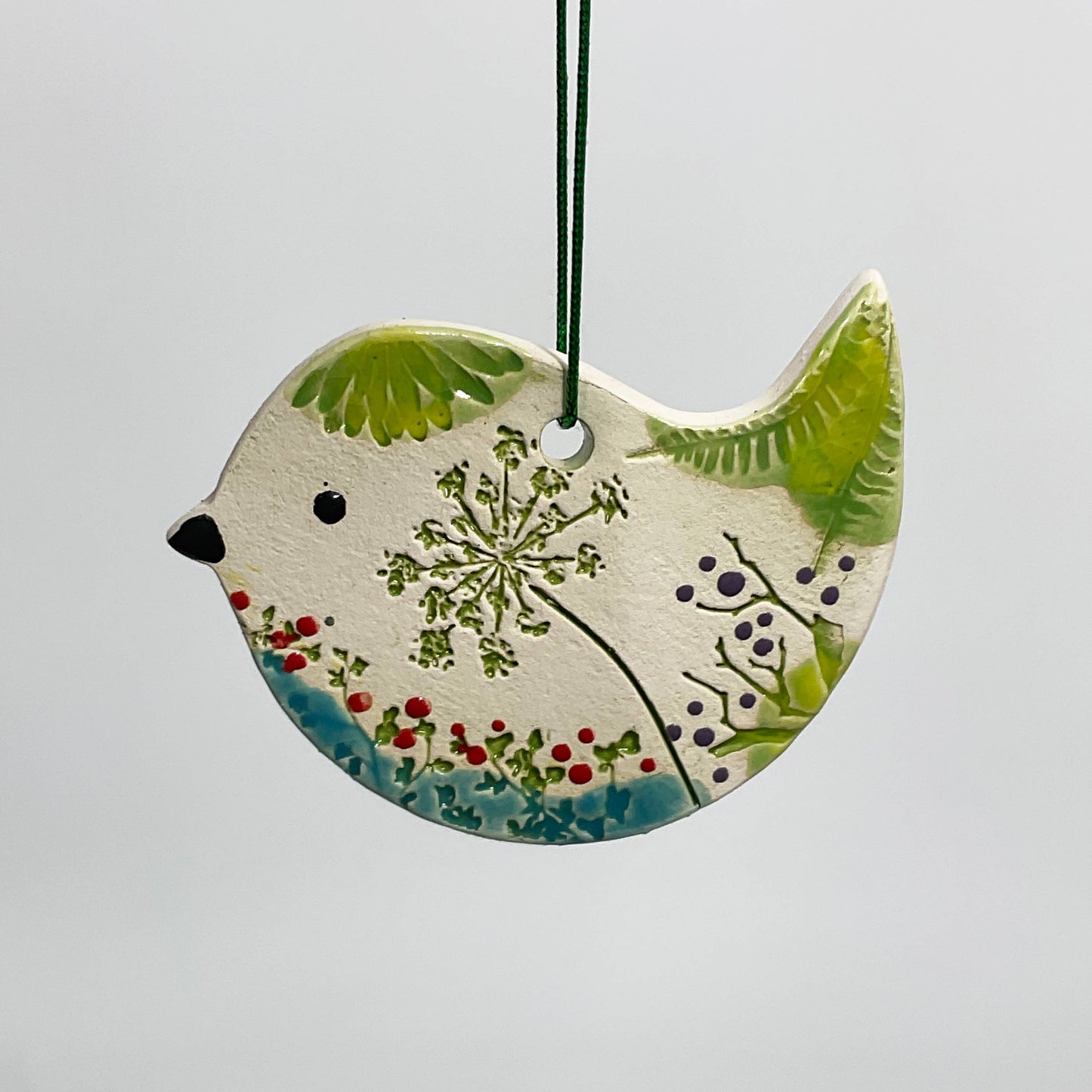Pottery Ornament - Bird (Pressed Flowers)